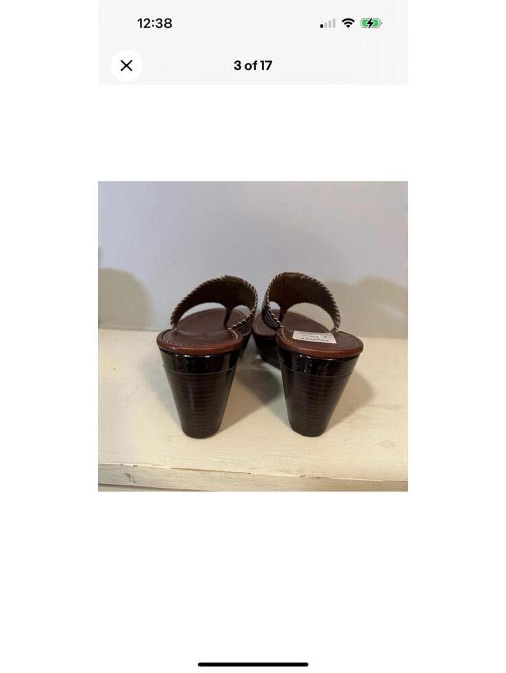 Womens 8.5 B M Cole Haan Air Bria Brown Thong Sandals Platform Wedge Wooden Heel - Picture 4 of 9